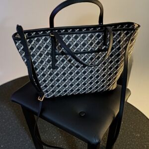 Tory Burch Black and White Patterned Handbag with De